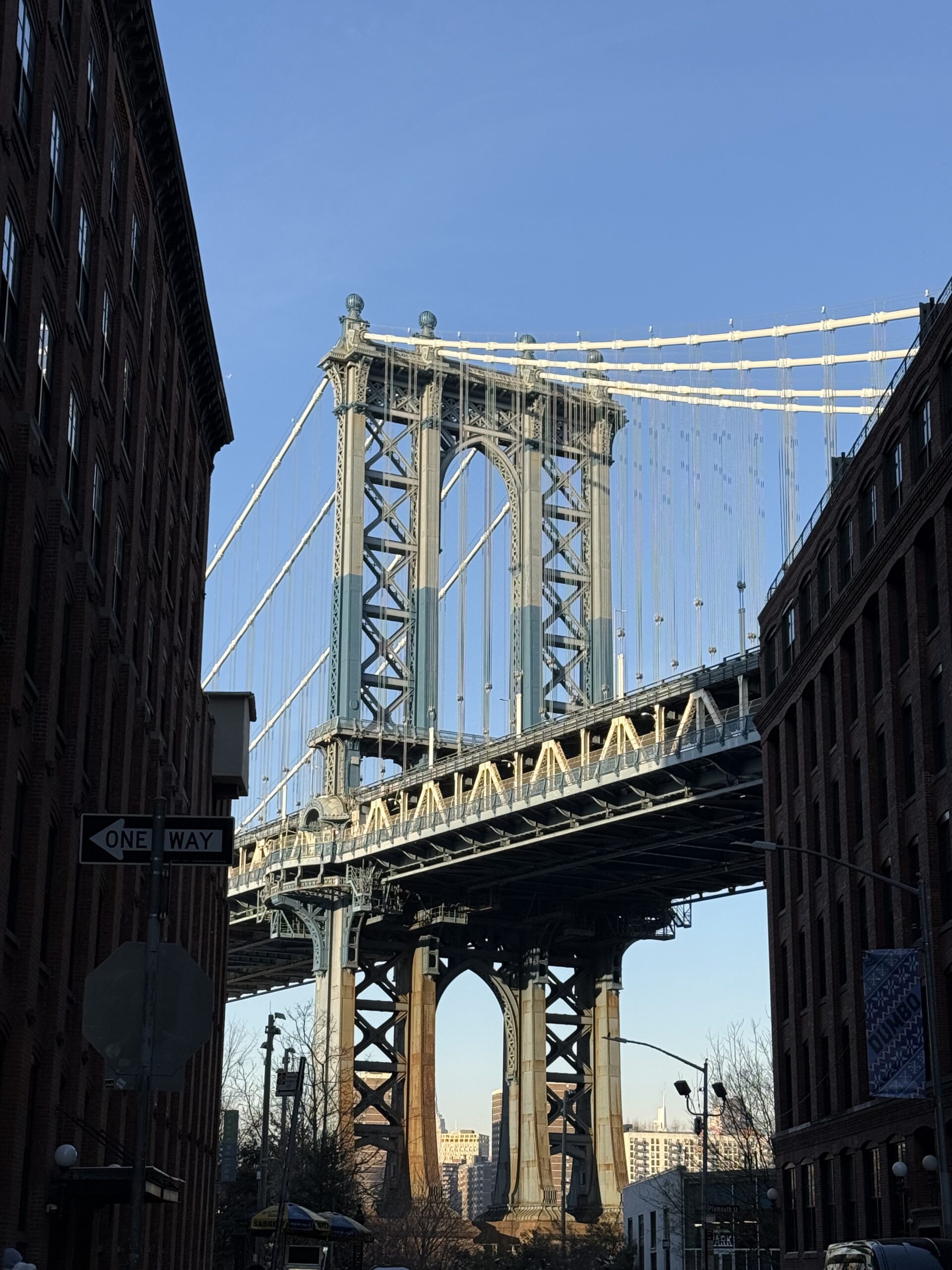 Brooklyn, New York — a bridge over a city street with buildings