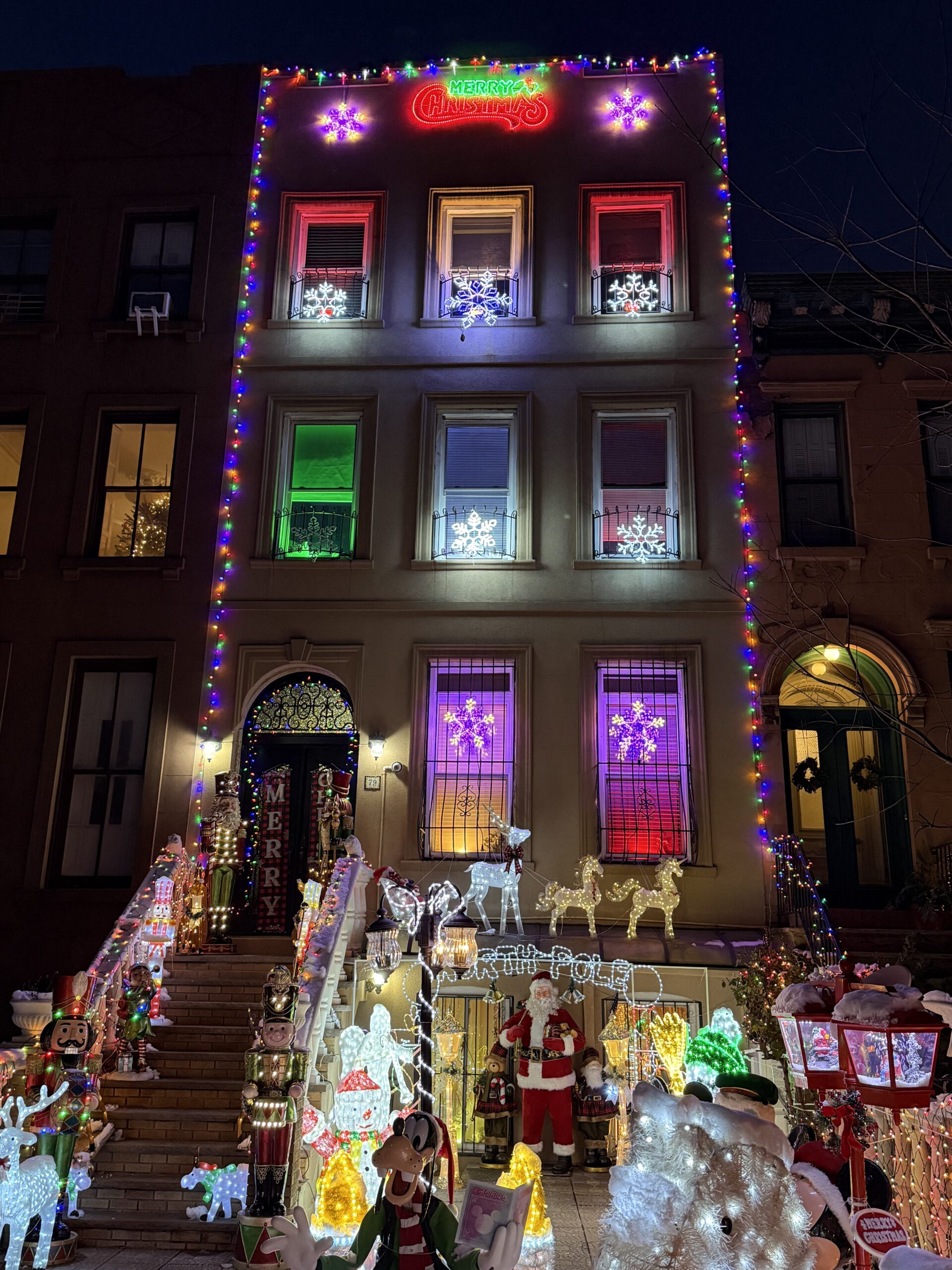 Brooklyn, New York — a house with a christmas tree and a christmas light display