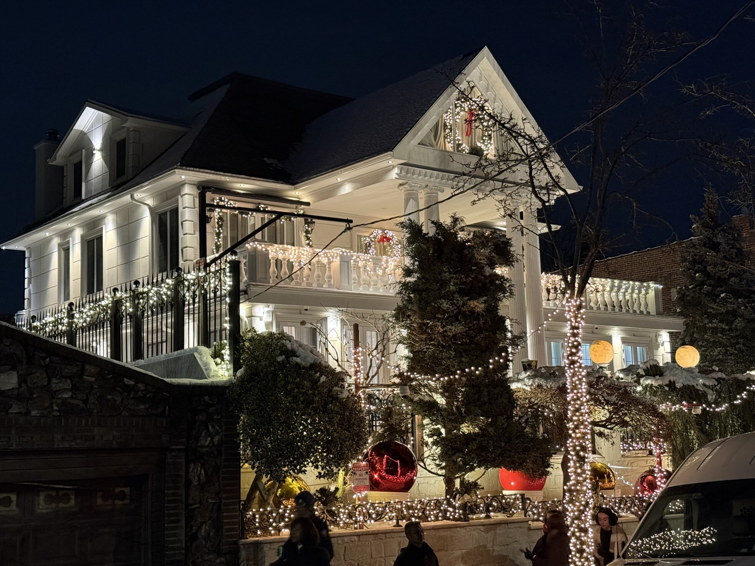 Brooklyn, New York — a large white house with a christmas tree