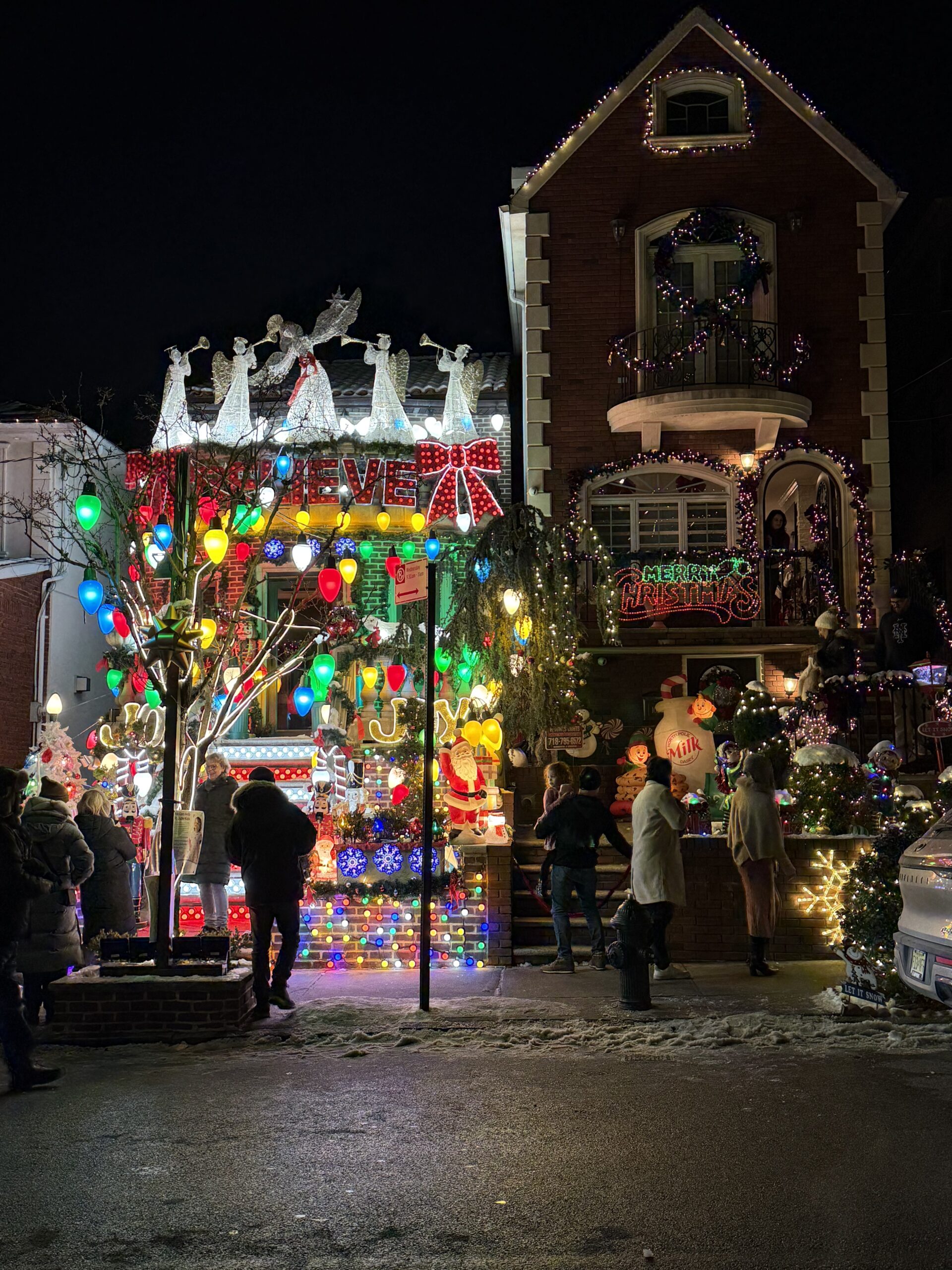 Brooklyn, New York — a group of people standing around a christmas tree