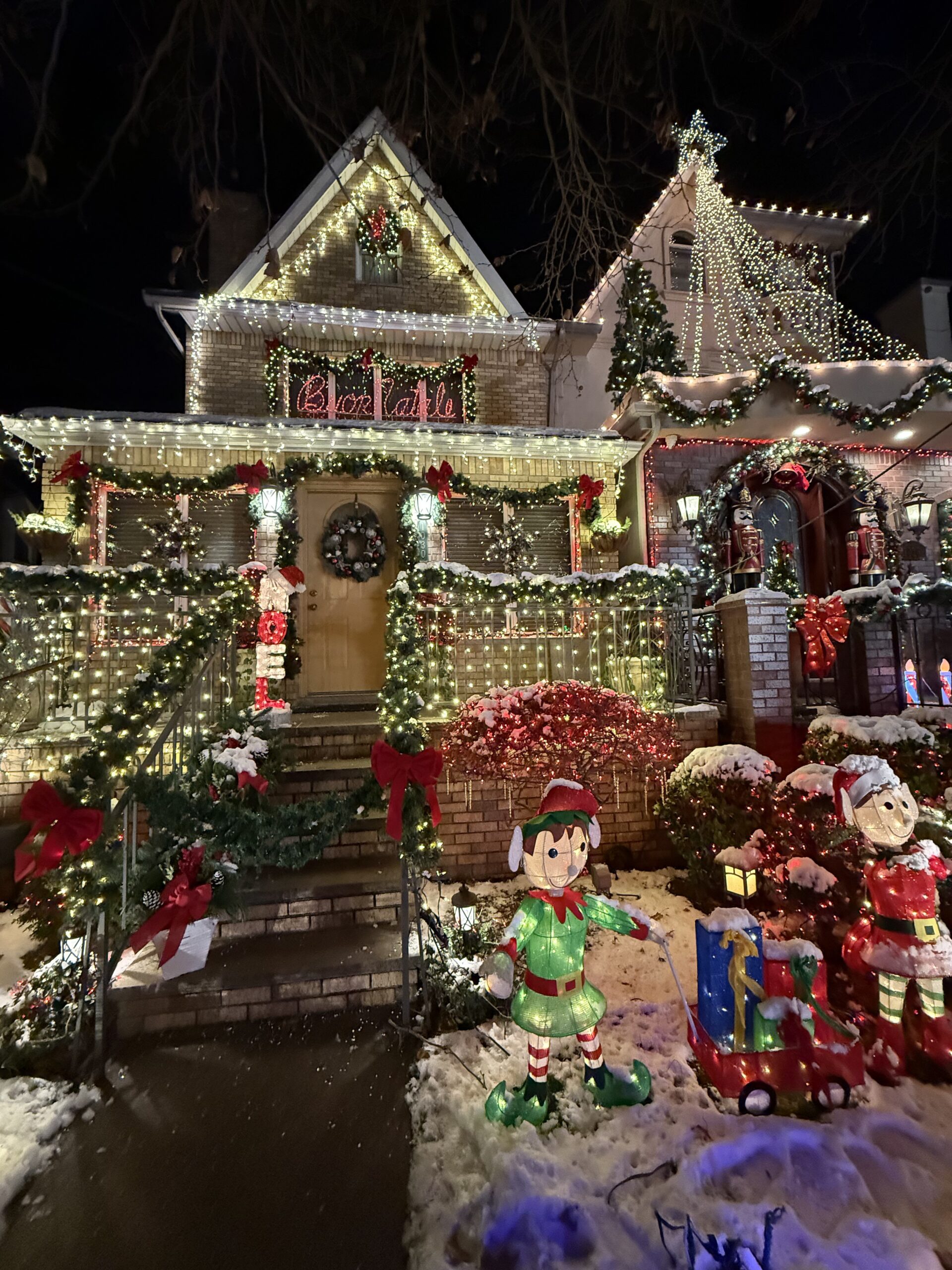 Brooklyn, New York — a house with christmas lights and decorations on the front