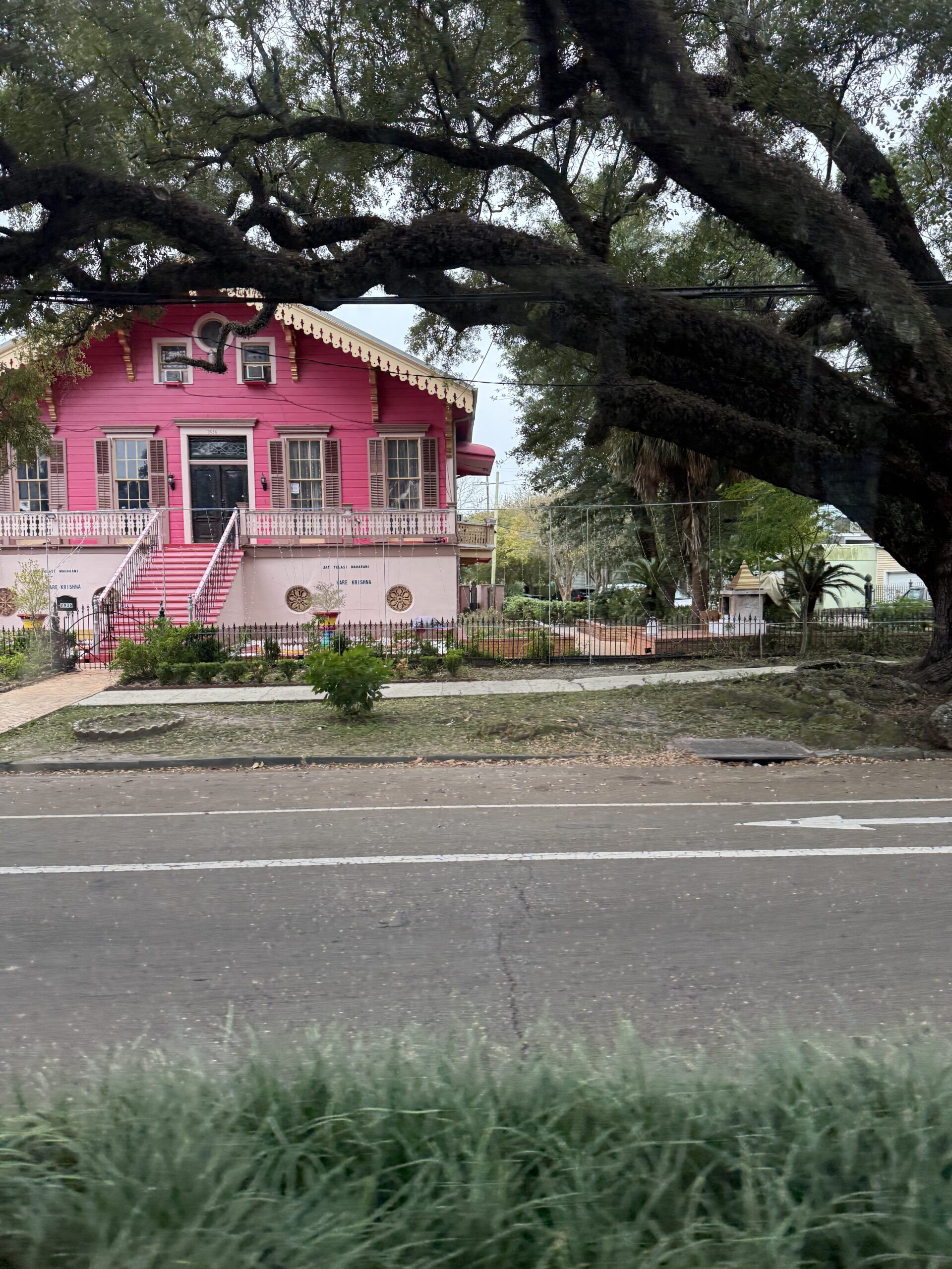 Faubourg St. Jean, La Nouvelle-Orléans — Une maison rose avec un arbre dans le jardin avant