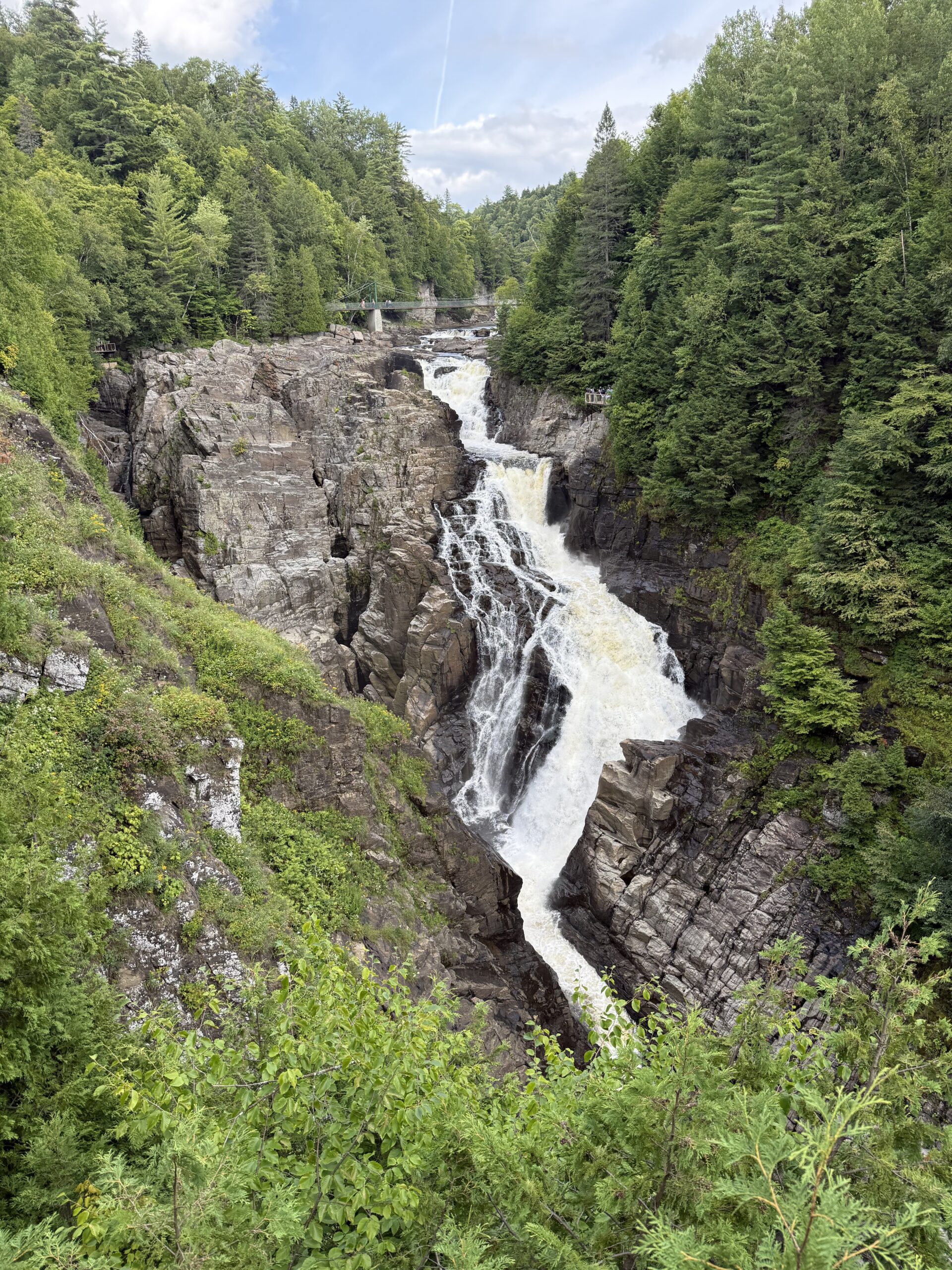 une cascade au milieu d'une forêt, Saint-Ferréol-les-Neiges, Québec, Canada