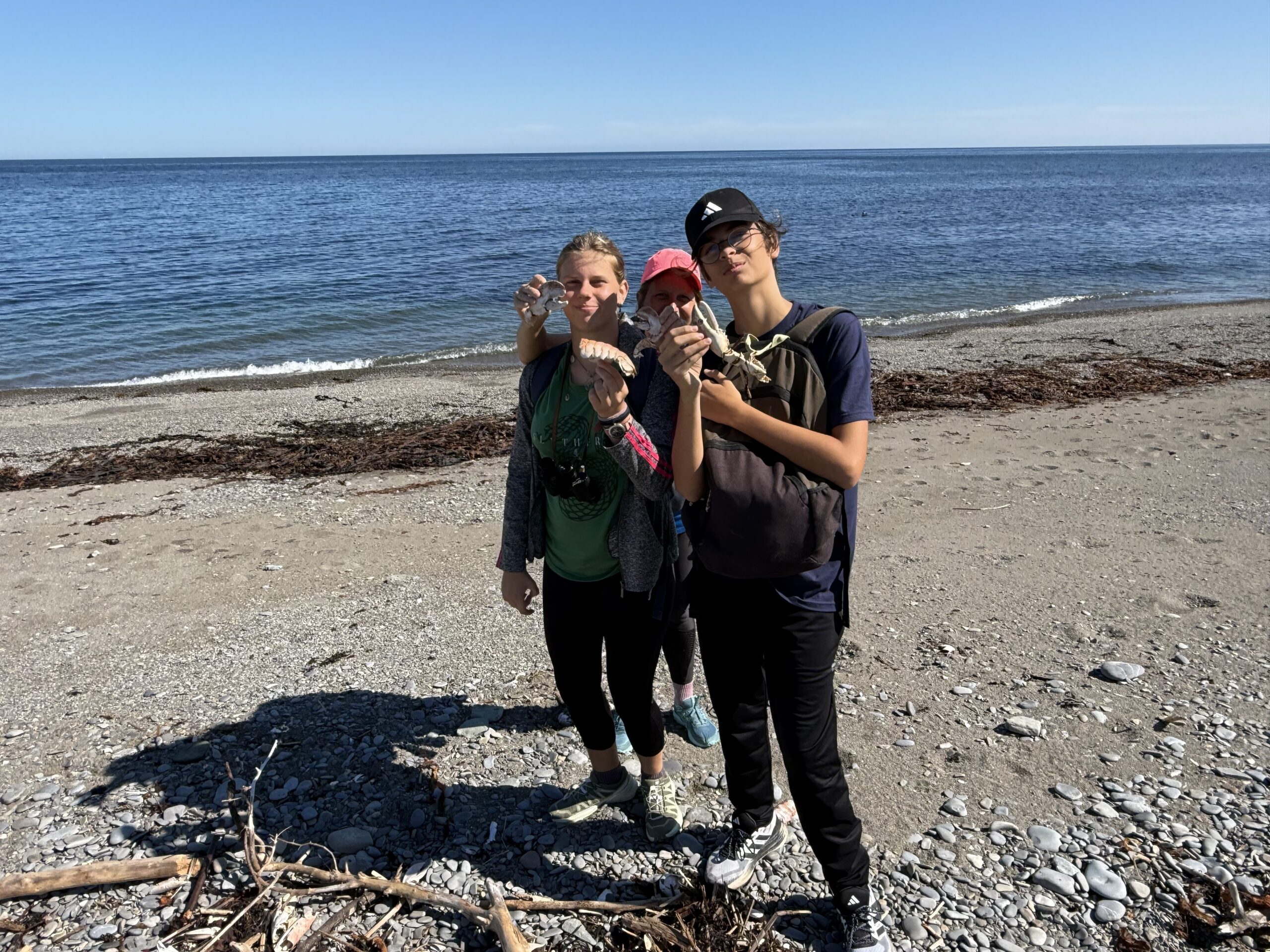 a couple of people standing on a beach, Gaspé, Québec, Canada