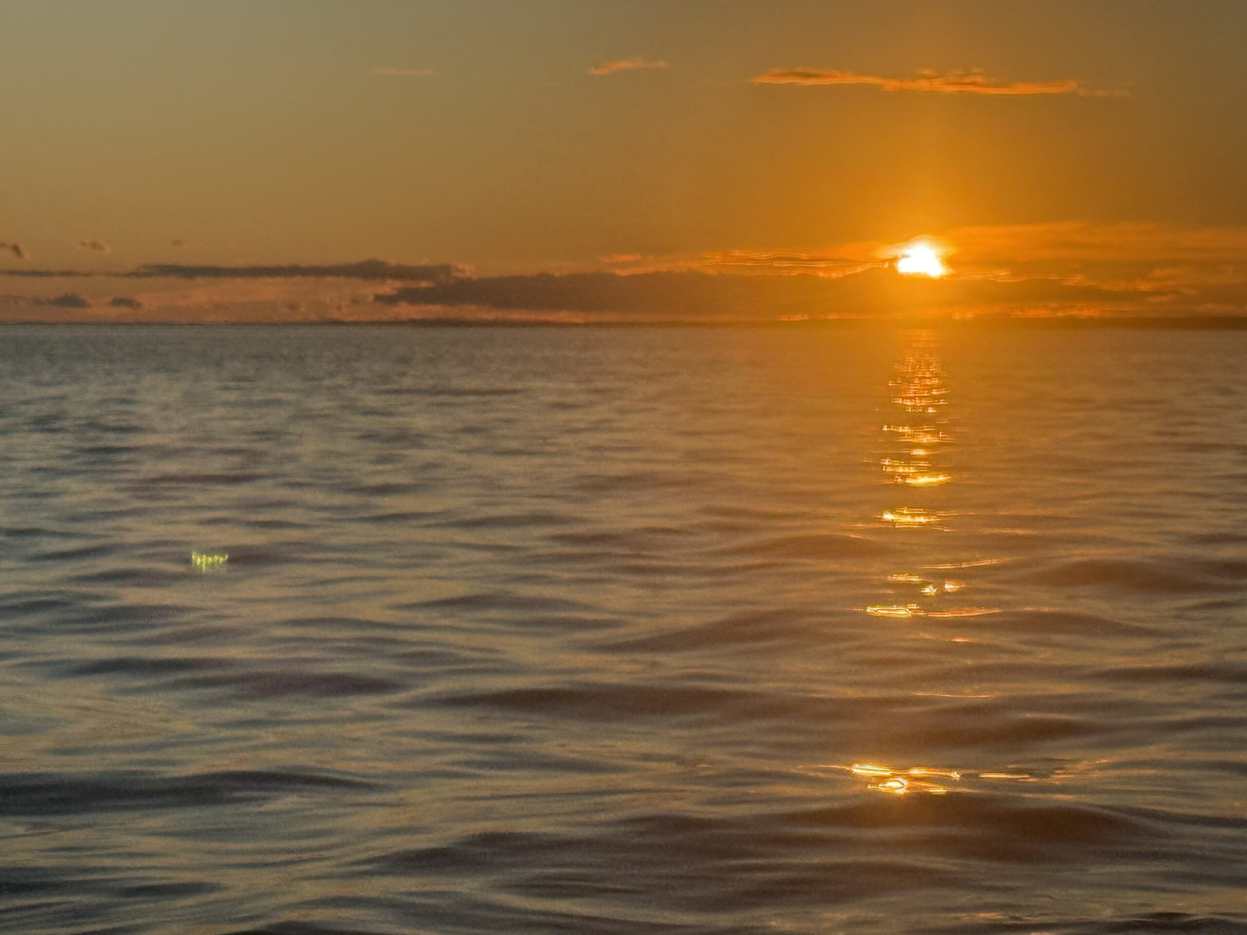 a person is in the water at sunset, Rimouski, Québec, Canada