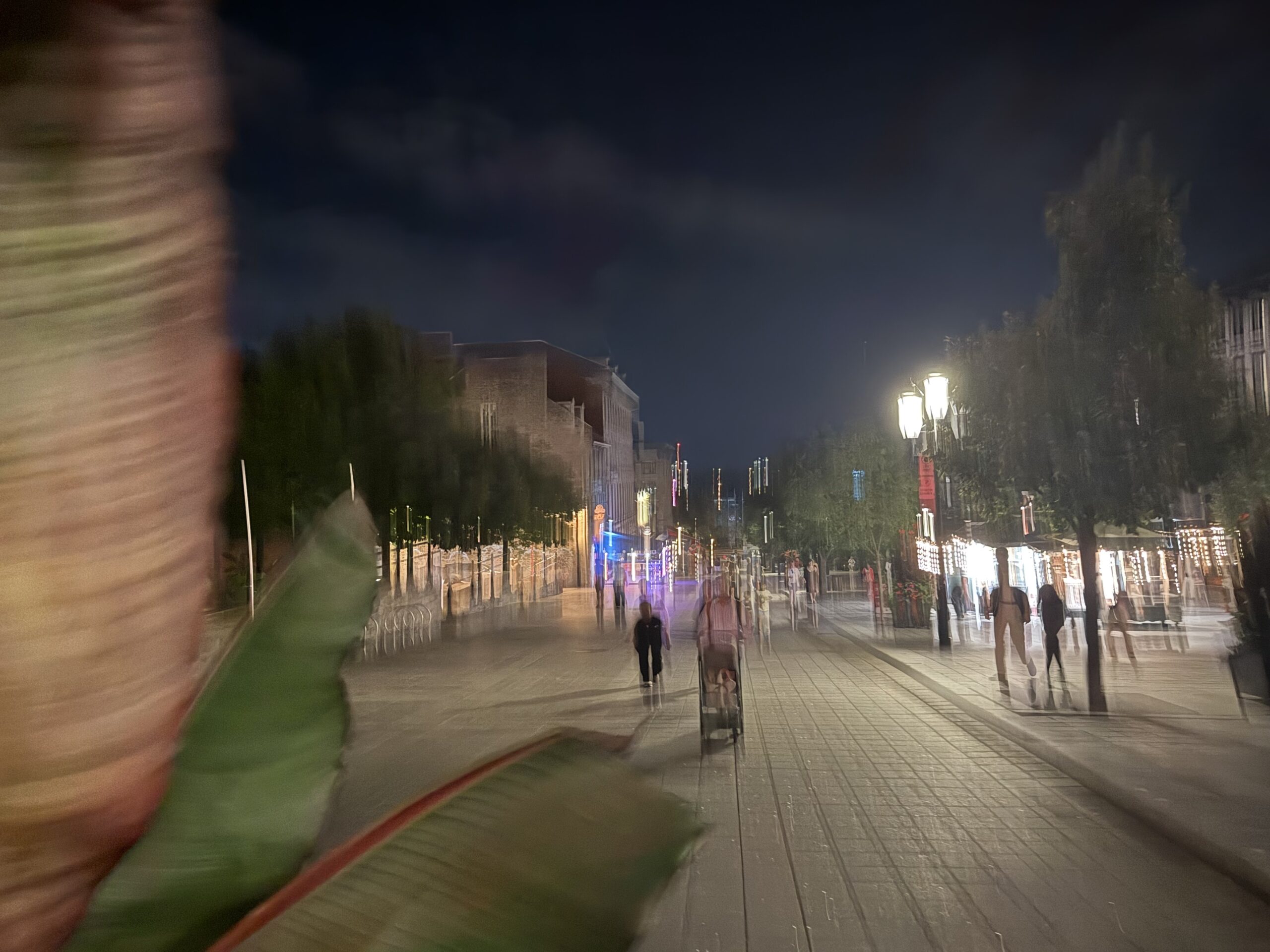 a blur of people walking down a street at night, Montréal, Québec, Canada